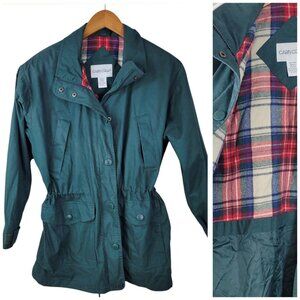 Vintage Cabin Creek Coat Womens Small Zip Plaid Blanket Lined Green Cinch Waist